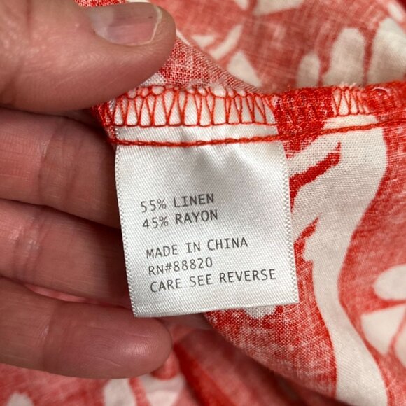 Haute Hippie Red Orange & White Floral Tired Linen Blend Midi Skirt Size Small - Picture 8 of 10